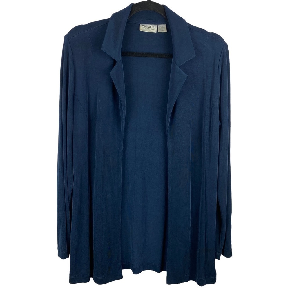 ✨3/$21✨ Chico’s Travelers Open Front Travel Jacket Cardigan Blue Size 0 (Small) - Picture 1 of 11